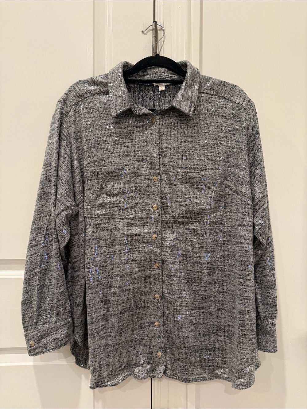 Pilcro Hadley Relaxed Button-down Shine Edition Size 1X NWT Silver/Grey